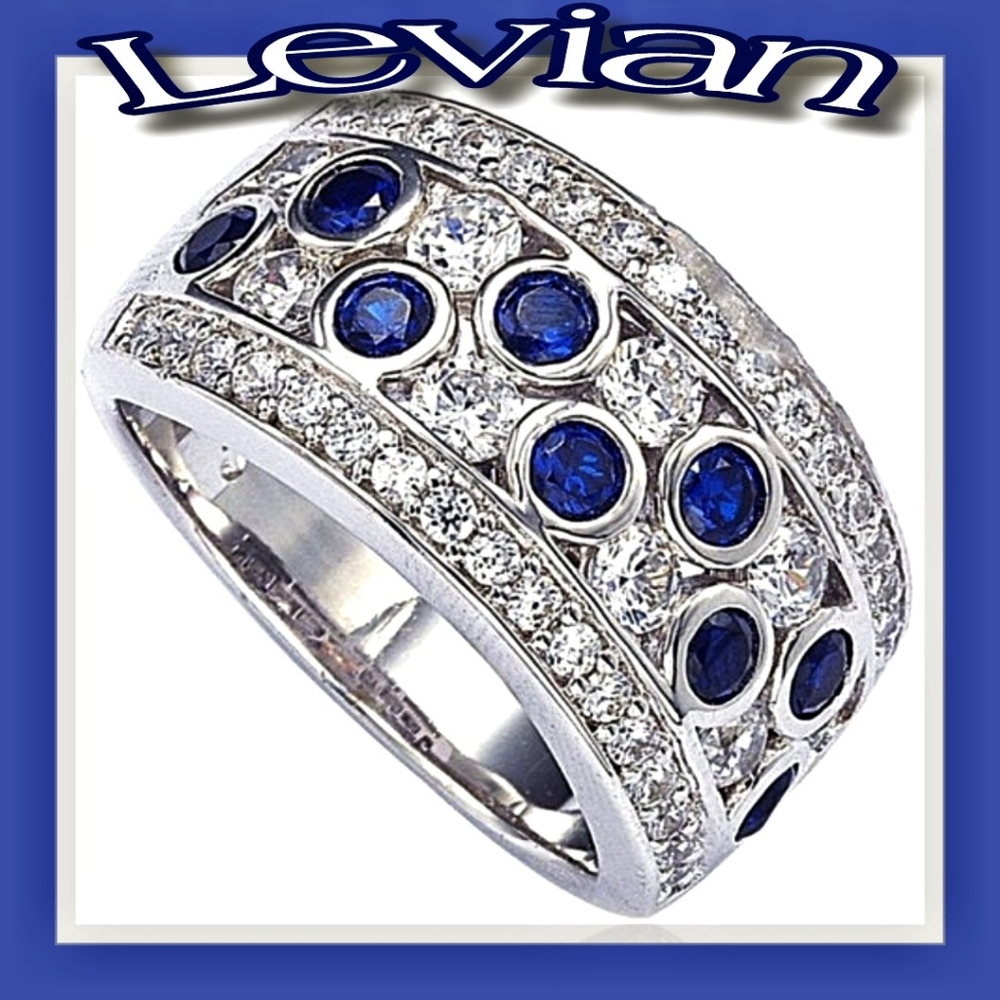 Suzy Levian Sapphire and Diamond in Sterling Silver and 18K Gold Ring
